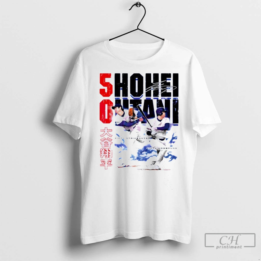 Shohei Ohtani Los Angeles Dodgers 50 Strikeouts 50 Home Runs Signature T Shirts