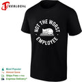 Sleepy cat curled up sleeping on computer keyboard not the worst employee shirt