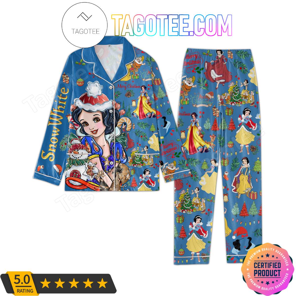 Snow White Merry Christmas Shirt Pant PJ Pajamas Set