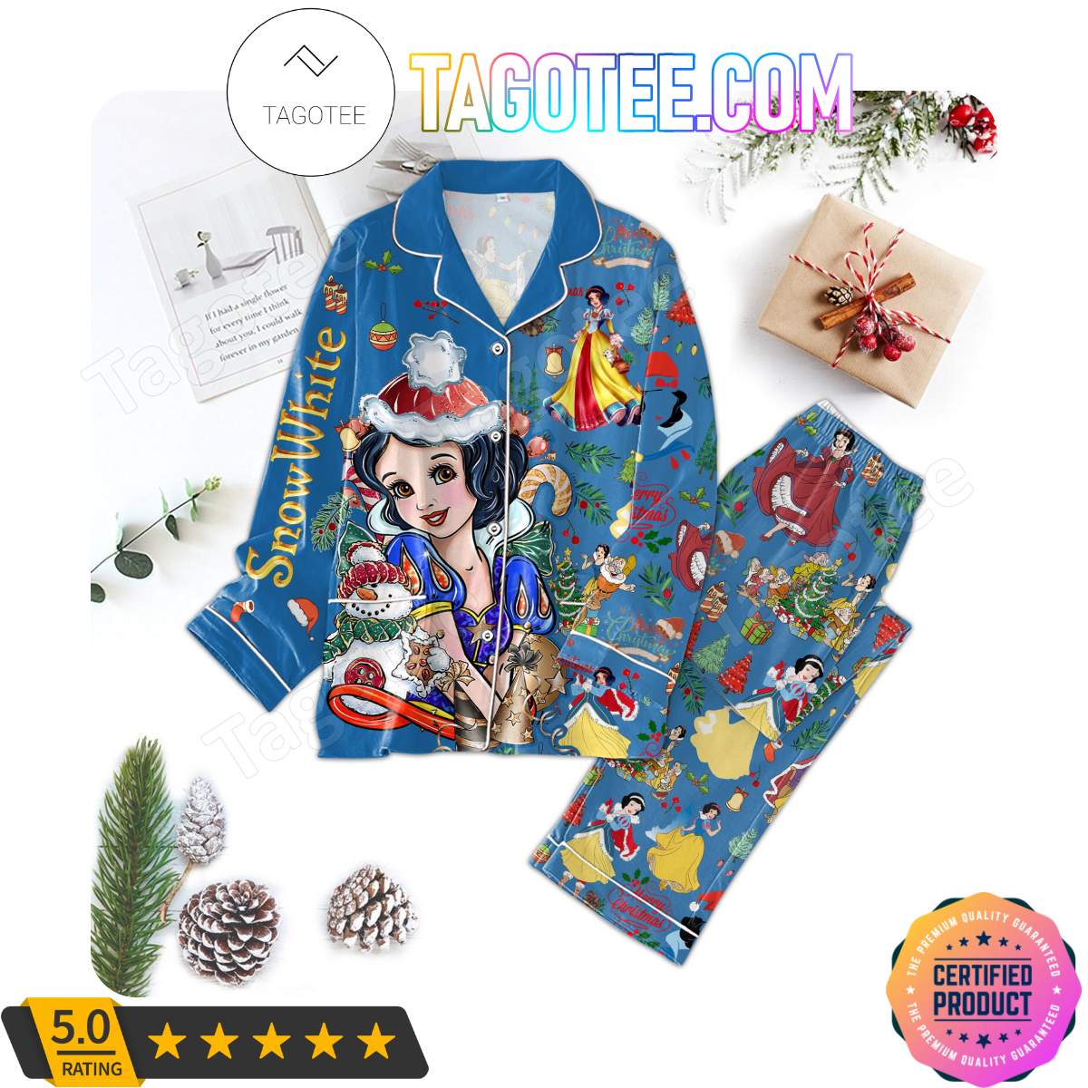 Snow White Merry Christmas Shirt Pant PJ Pajamas Set