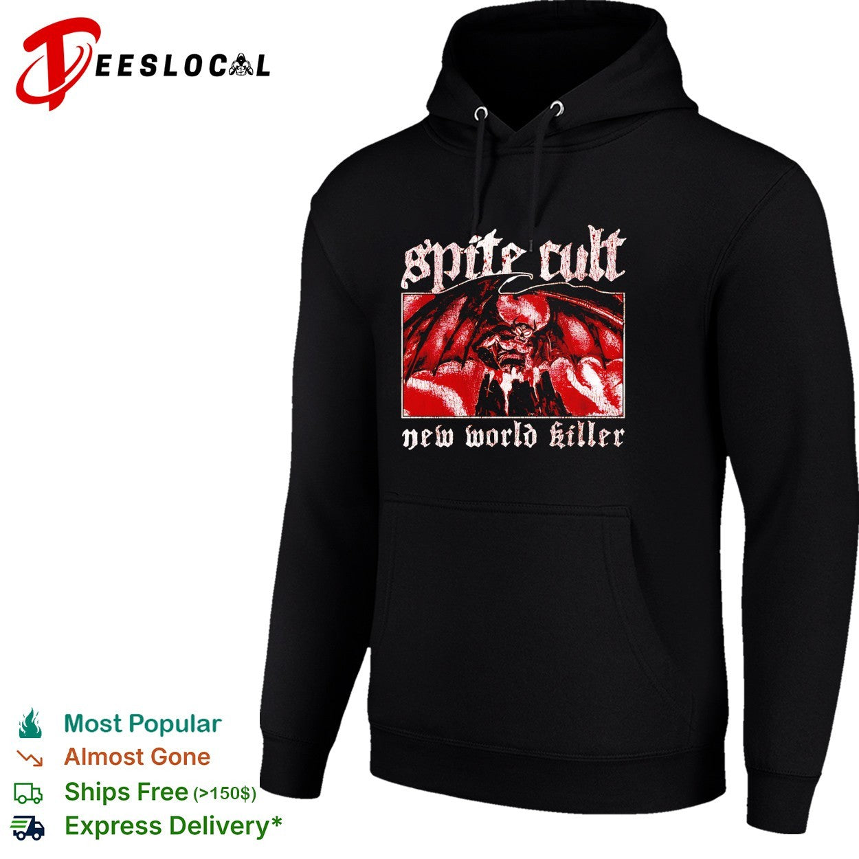 Spite Cult horned demon spreading wings on mountain new world killer band shirt