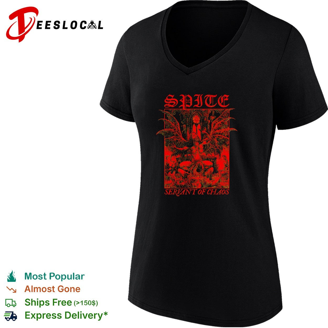 Spite winged demon sitting on throne in gothic cathedral servant of chaos shirt