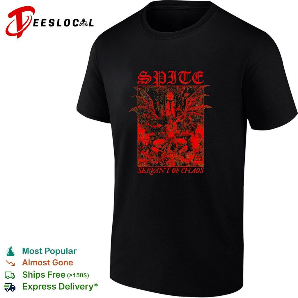 Spite winged demon sitting on throne in gothic cathedral servant of chaos shirt