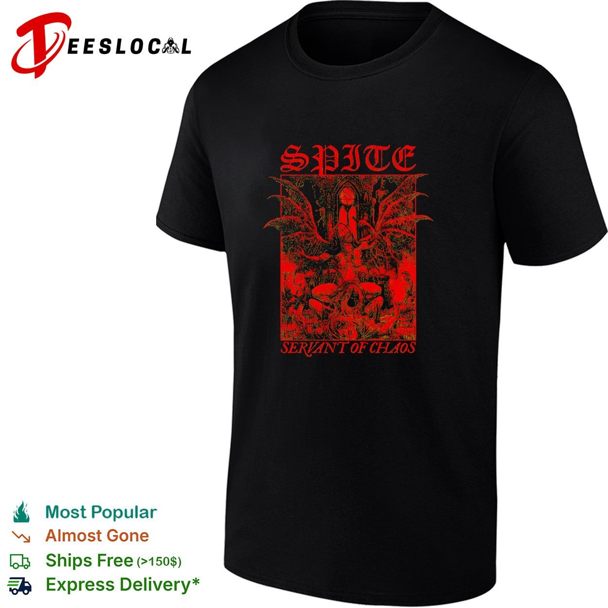 Spite winged demon sitting on throne in gothic cathedral servant of chaos shirt