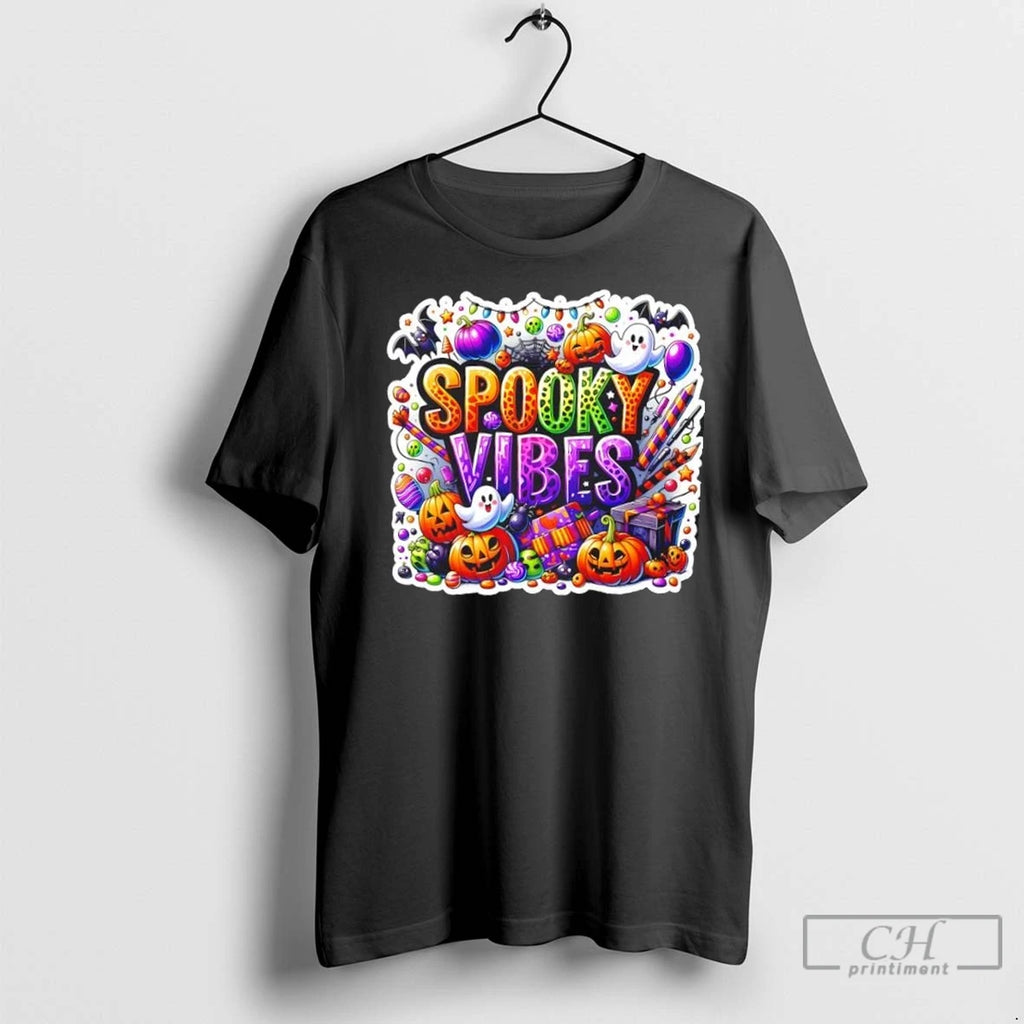 Spooky Vibes Colorful Halloween Ghost T Shirts