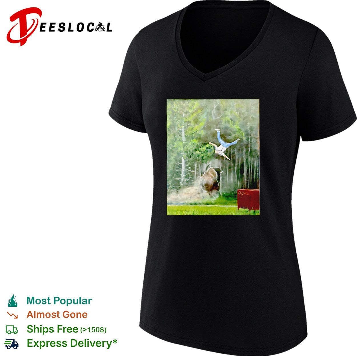 Sportman Bison Attack Painting wildlife shirt