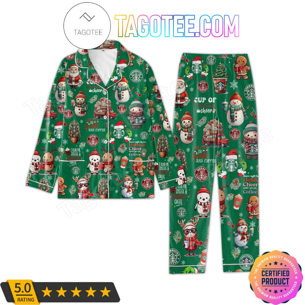 Starbucks I Believe In Santa And Coffee Shirt Pant PJ Pajamas Set