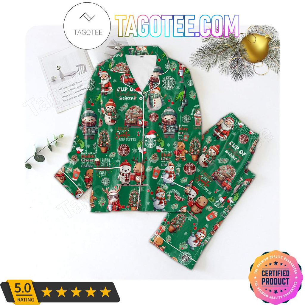 Starbucks I Believe In Santa And Coffee Shirt Pant PJ Pajamas Set
