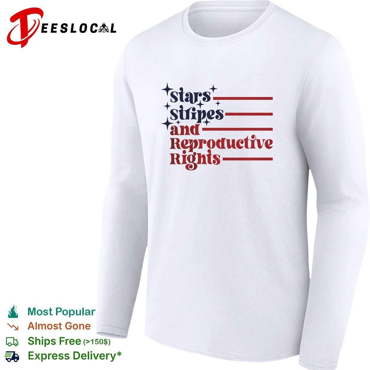 Stars stripes and reproductive rights patriotic lettering with striped lines shirt