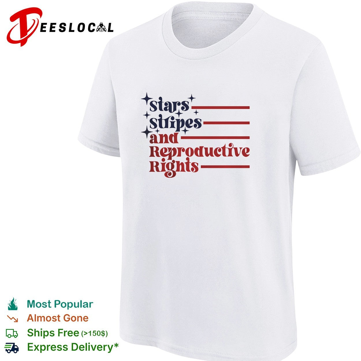 Stars stripes and reproductive rights patriotic lettering with striped lines shirt