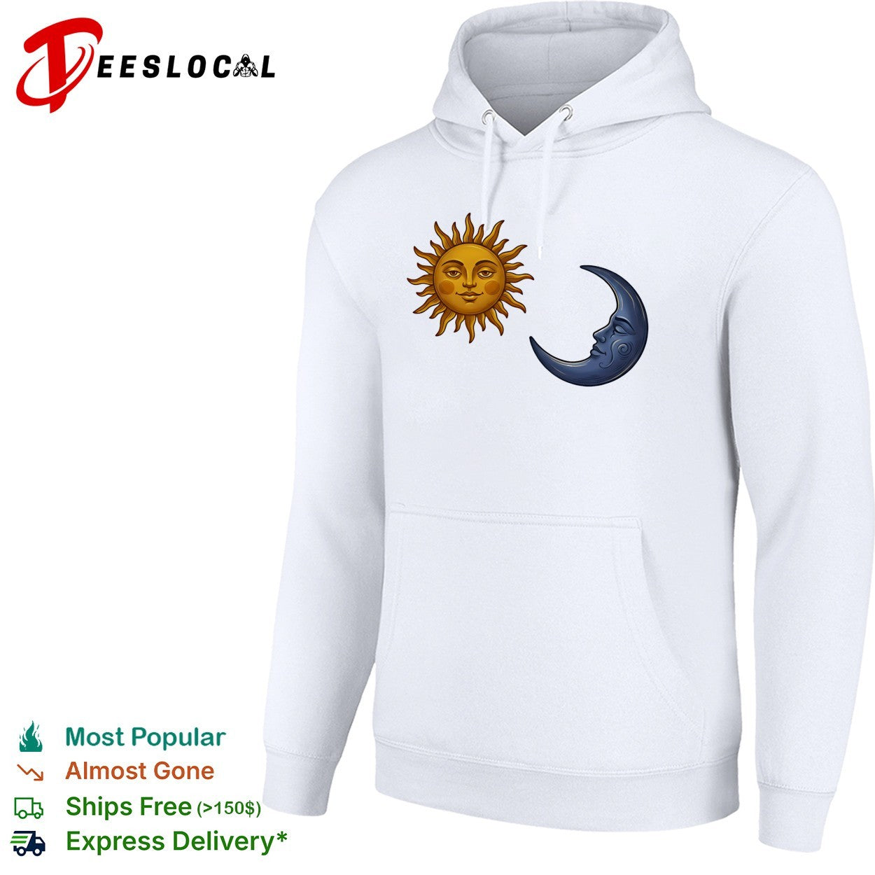 Sun face and crescent moon face celestial pair illustration graphic art shirt