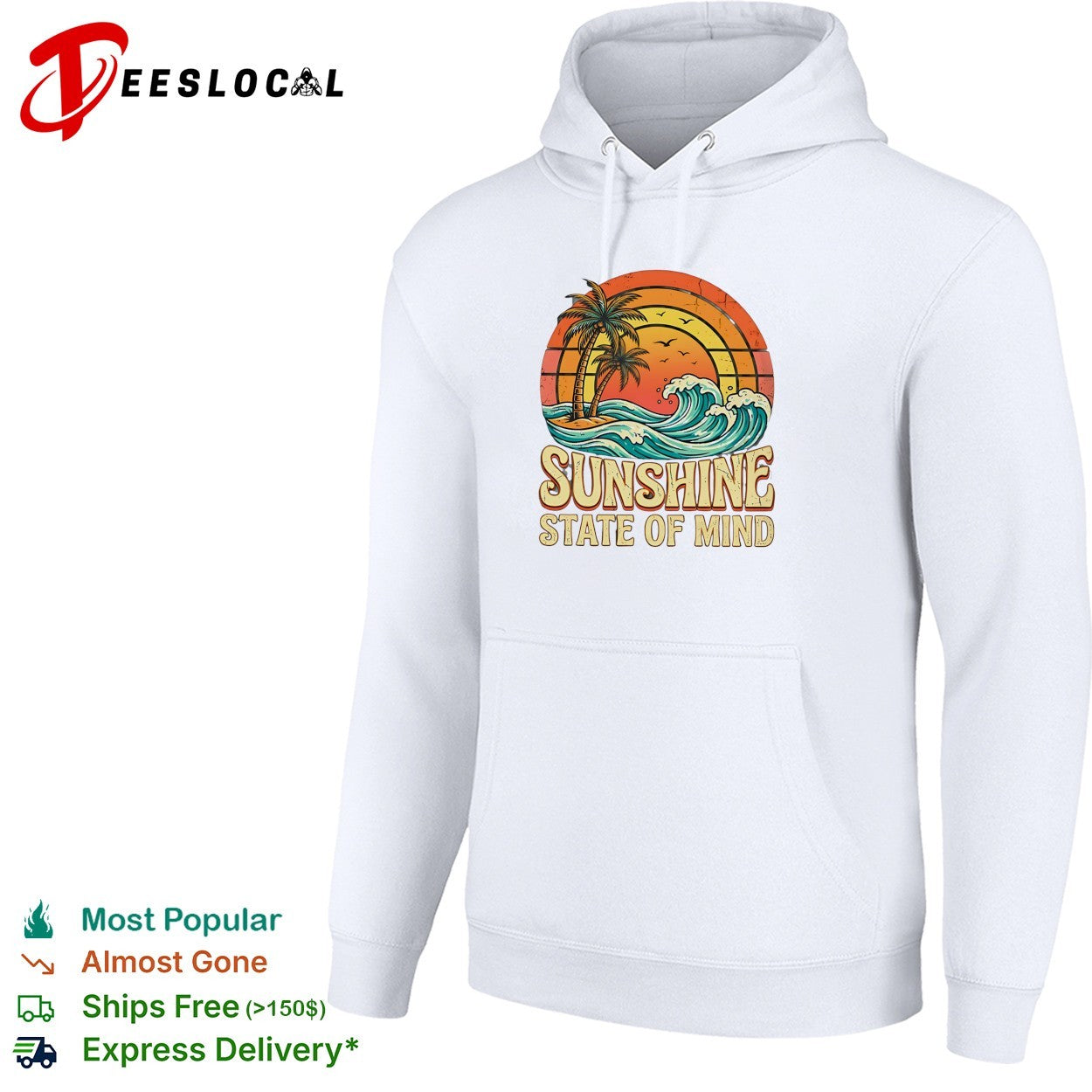 Sunshine state of mind palm trees and crashing waves retro sunset poster shirt