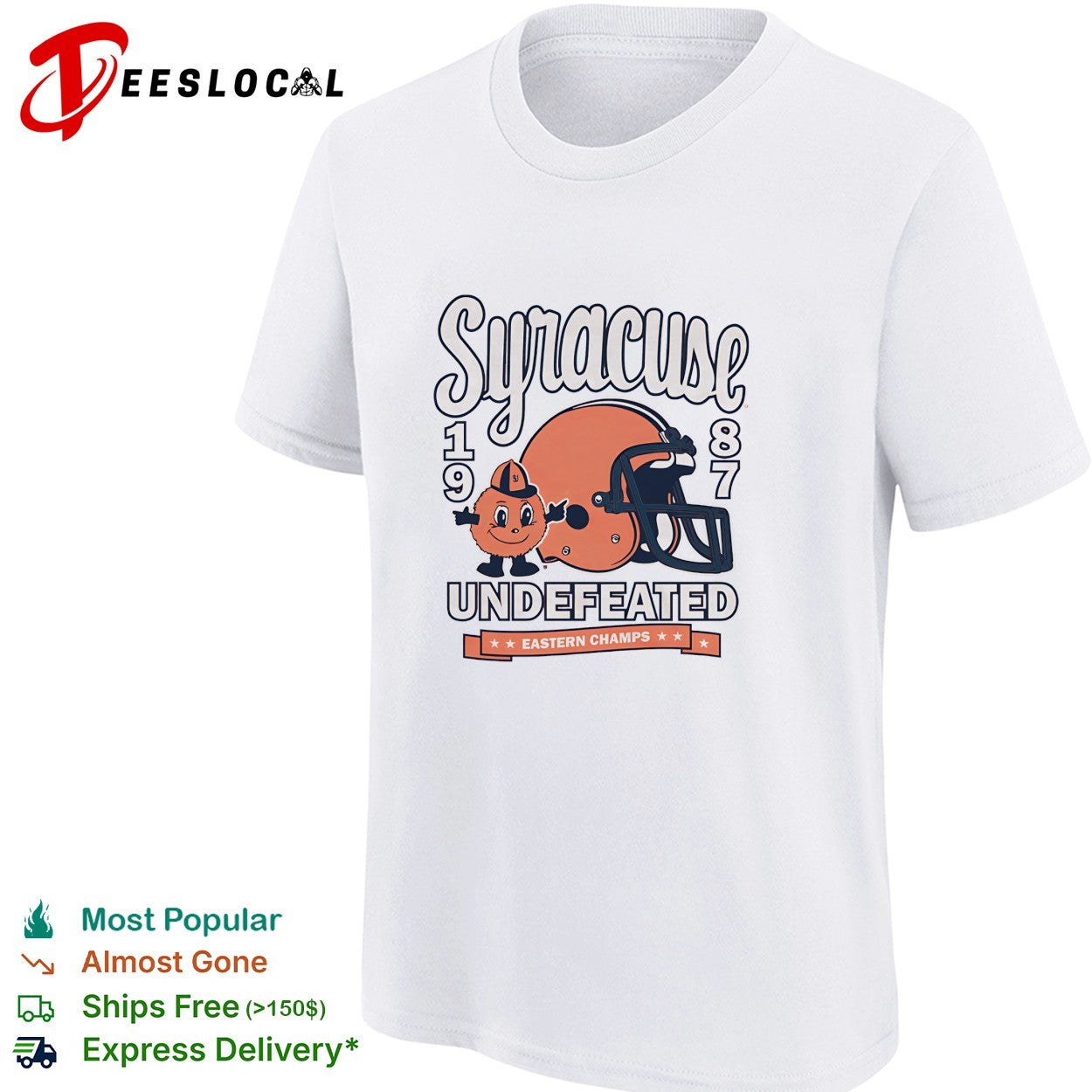 Syracuse Orange mascot 1987 undefeated eastern champs football helmet shirt
