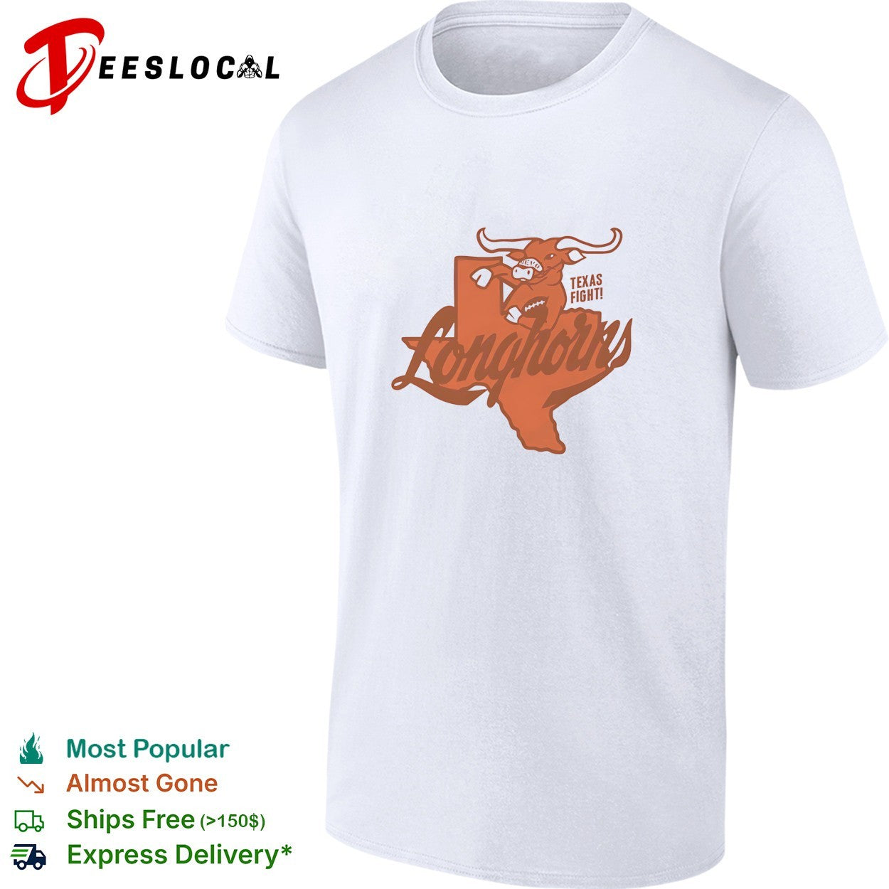 Texas Longhorns Texas fight bull head Texas state shape football shirt