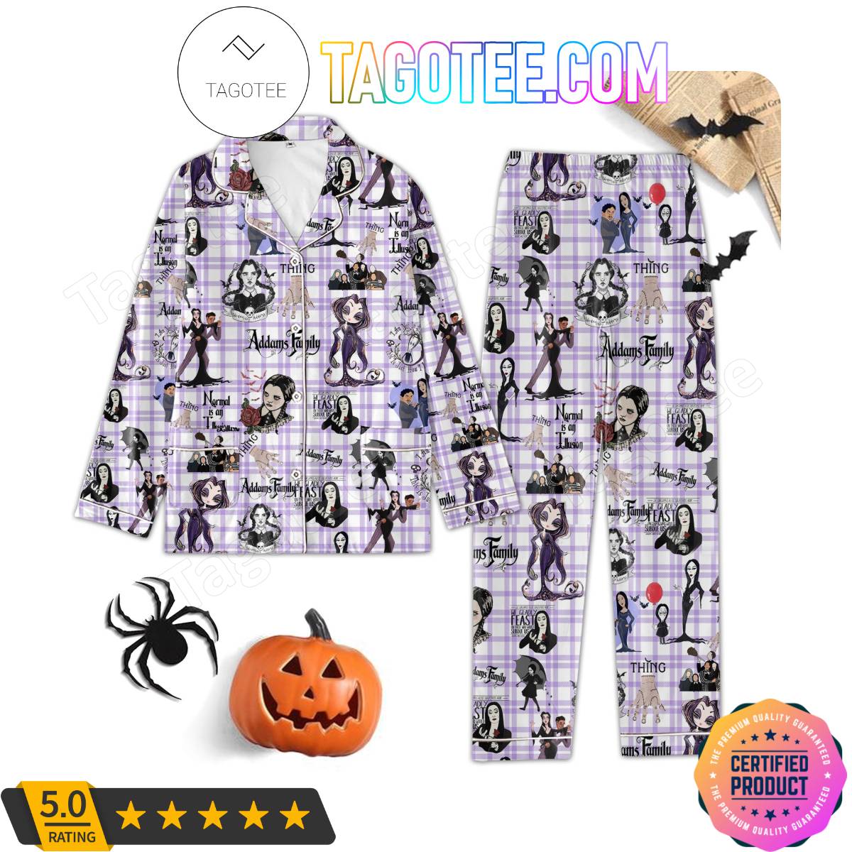 The Addams Family Purple Plaid Pajama Sets Sleepwear