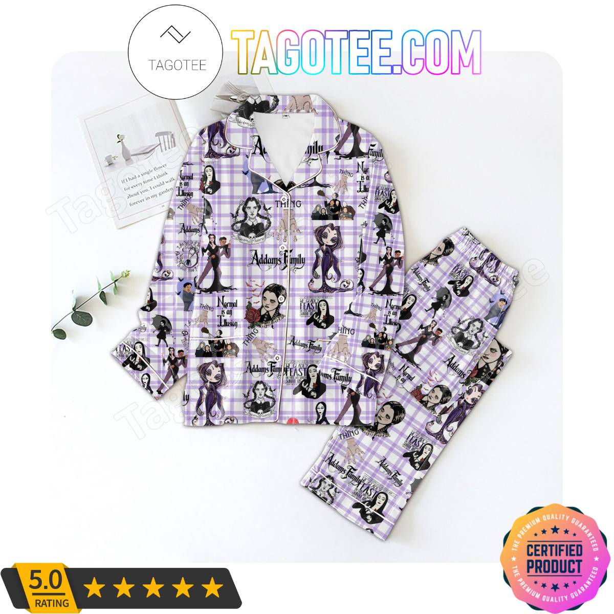The Addams Family Purple Plaid Pajama Sets Sleepwear