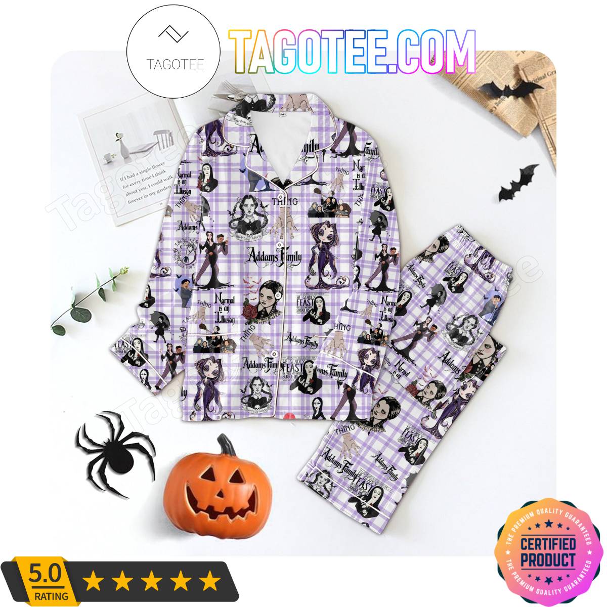 The Addams Family Purple Plaid Pajama Sets Sleepwear