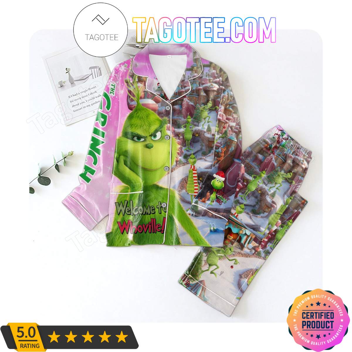 The Grinch Welcome To Whoville Shirt Pant PJ Pajamas Set