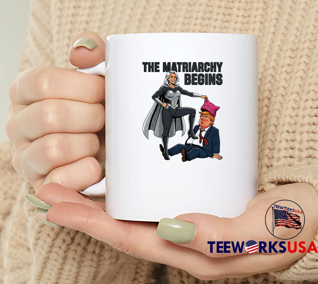 The Matriarchy Begins Superhero Woman Putting Pussy Hat on Trump shirt