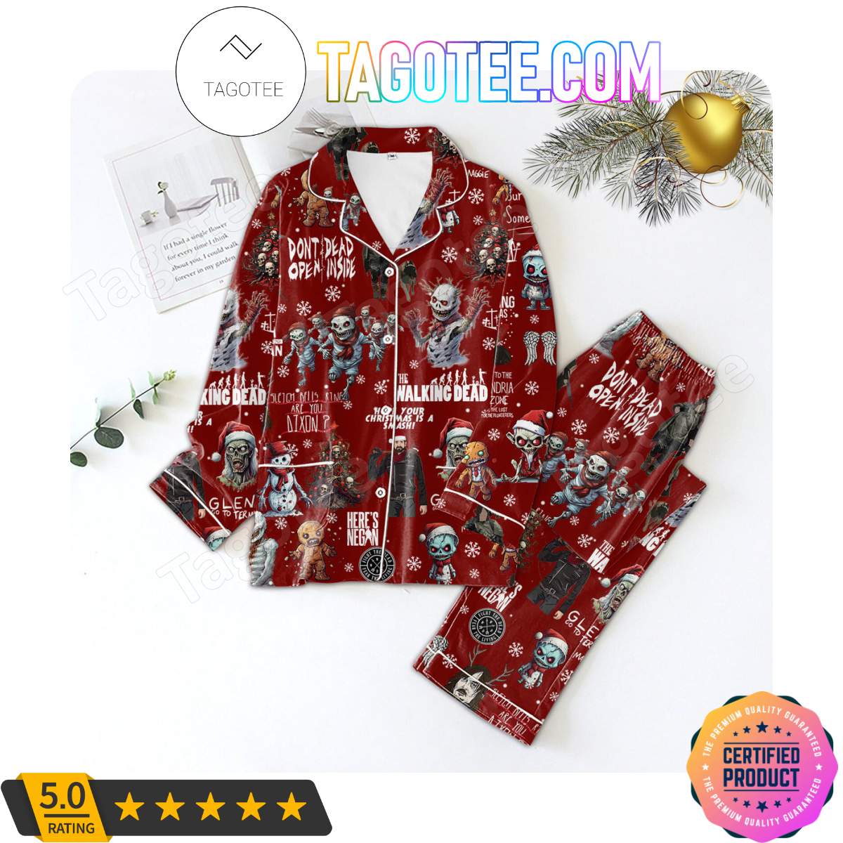 The Walking Dead Hope Your Christmas Is A Smash Shirt Pant PJ Pajamas Set