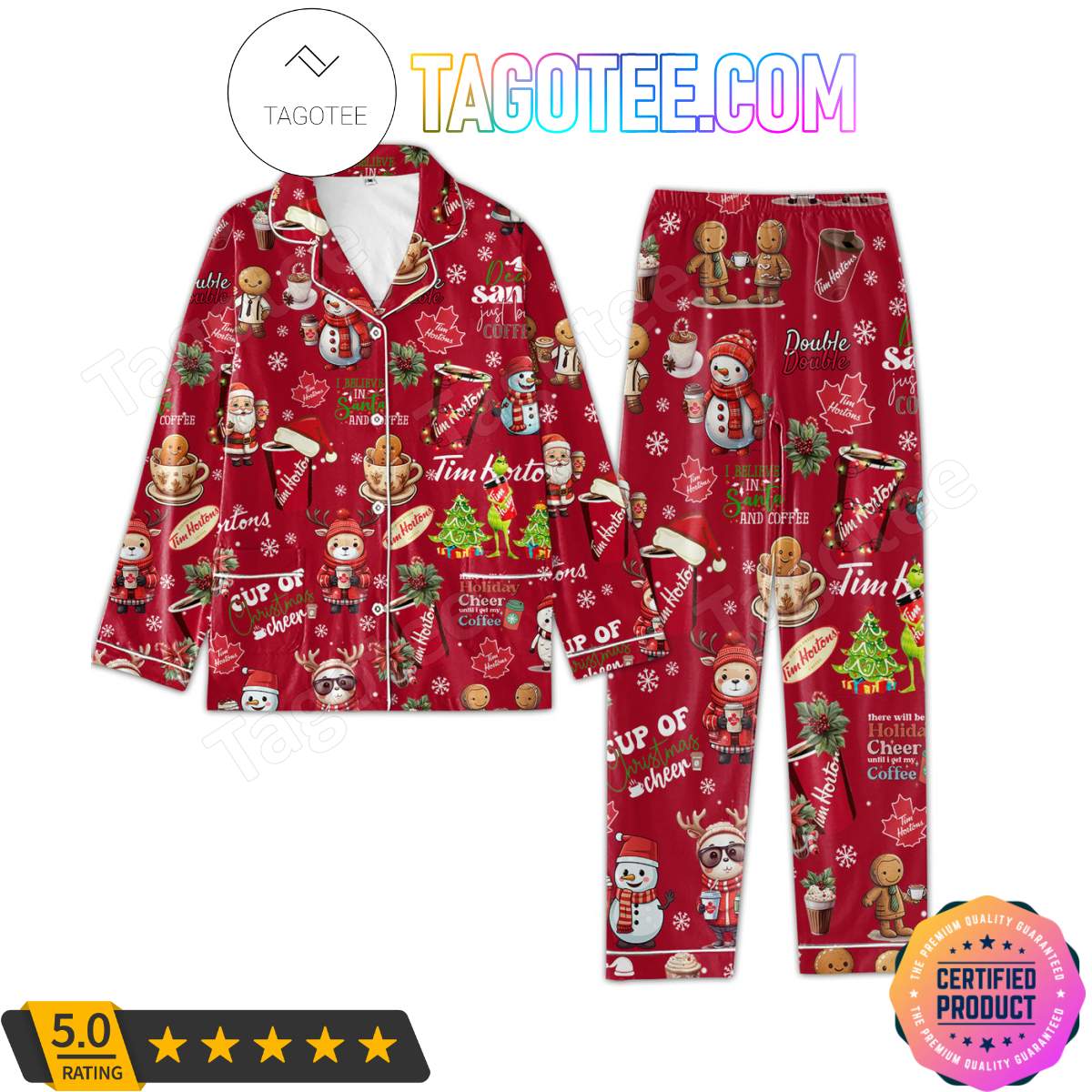 Tim Hortons I Believe In Santa And Coffee Shirt Pant PJ Pajamas Set