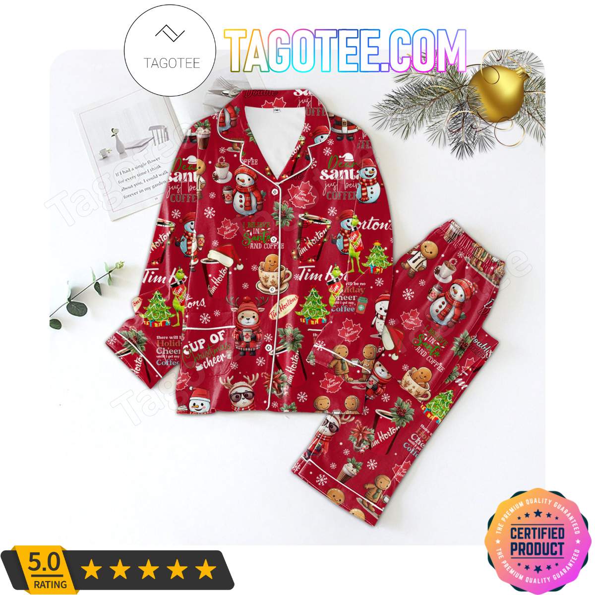 Tim Hortons I Believe In Santa And Coffee Shirt Pant PJ Pajamas Set