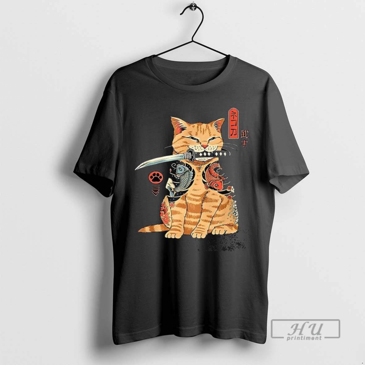 Trending Japanese Samurai Ninja Cat Kawaii Tattoo T Shirt Unisex , , , Long Sleeve Tee