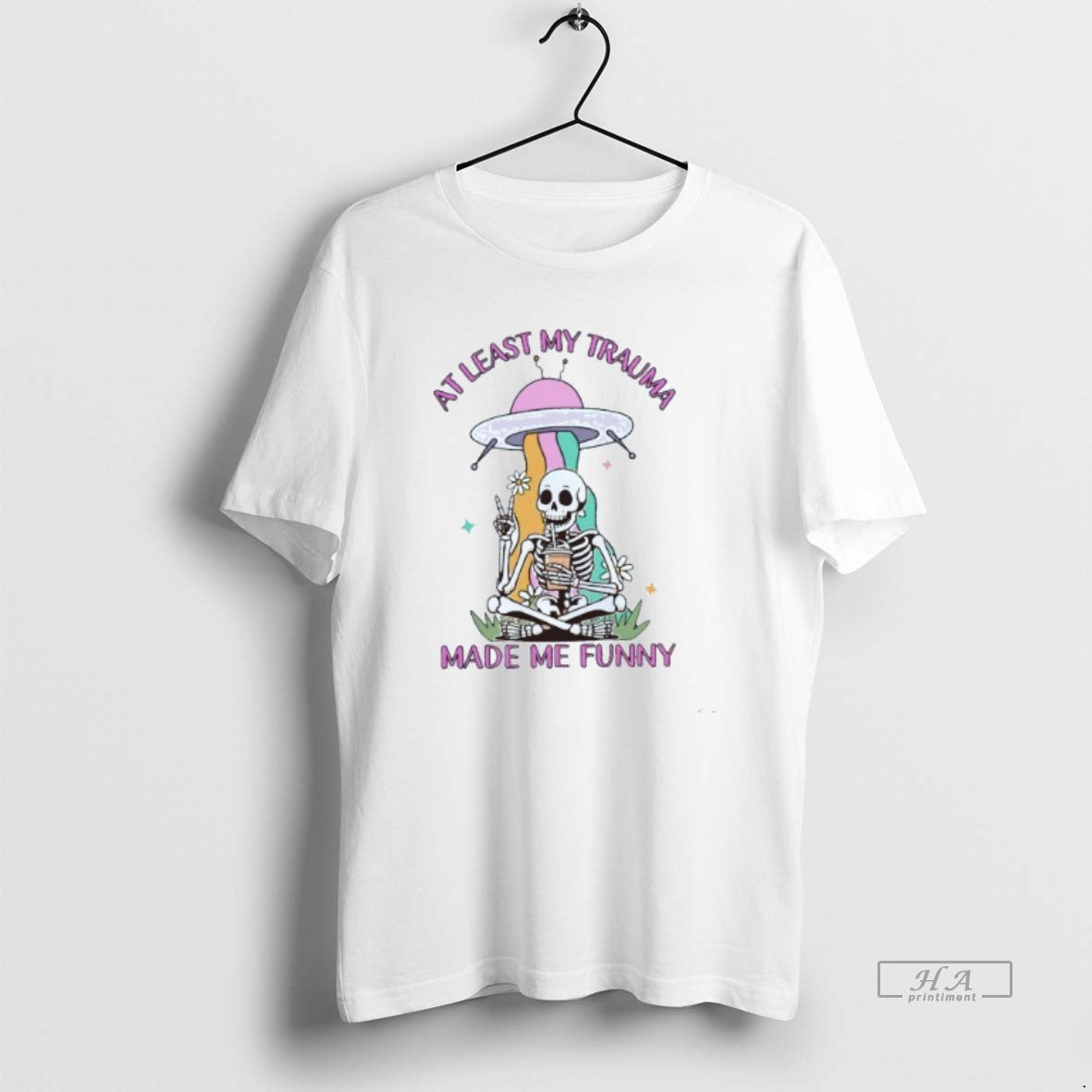 Trendy At Least My Trauma Made Me Funny Skeleton Mens White Tee Unisex , , , Long Sleeve Tee