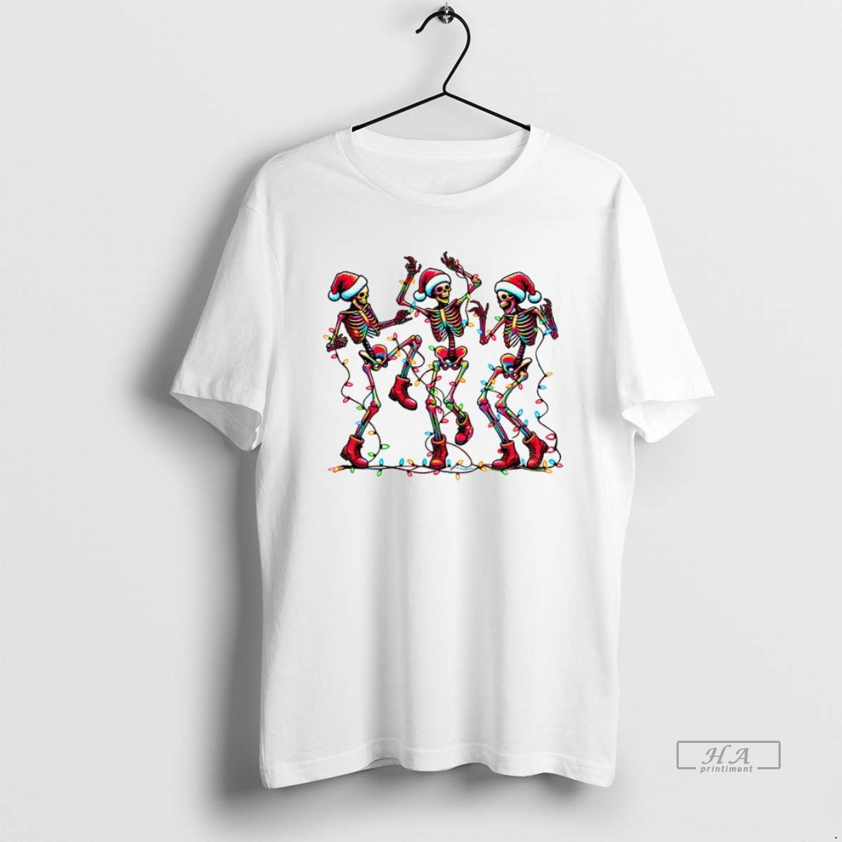 Trendy Dancing Skeleton Santa Hat Merry Christmas 2025 Unisex , , , Long Sleeve Tee