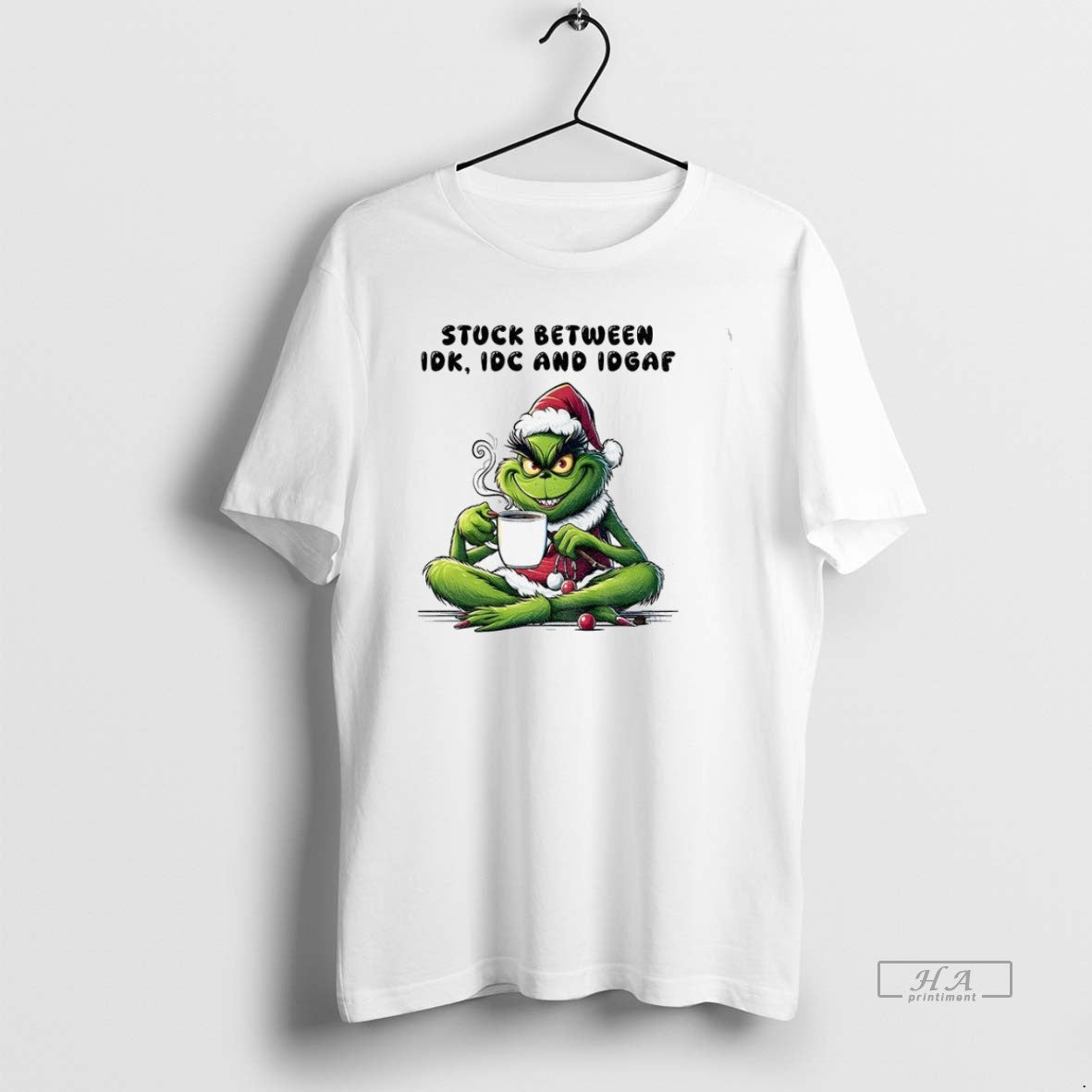 Trendy Grinch Santa Hat Stuck Between Idk Idc And Idgaf Christmas Unisex , , , Long Sleeve Tee