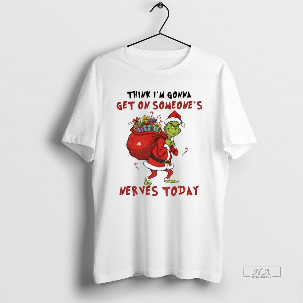 Trendy Grinch Santa Hat Think Im Gonna Get On Someones Nerves Today Christmas Unisex , , , Long Sleeve Tee