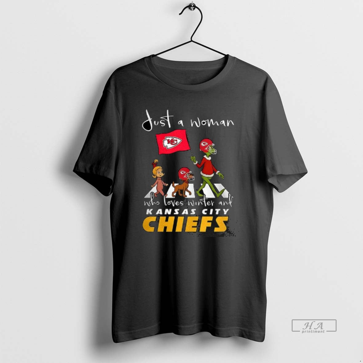 Trendy Grinch Just A Woman Who Loves Winter And Kansas City Chiefs Football Cross The Unisex , , , Long Sleeve Tee
