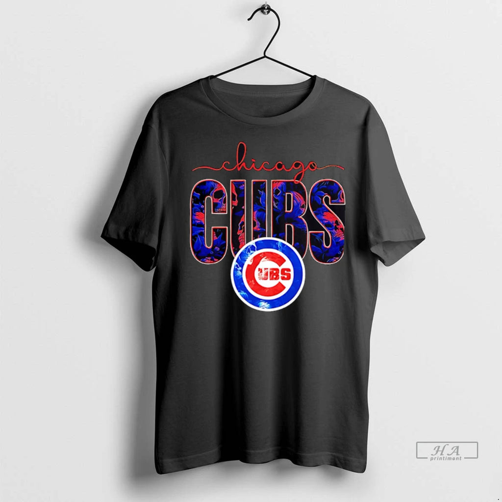 Trendy Officials Chicago Cubs Skulls Floral Graphic Baseball Shirt Sweater