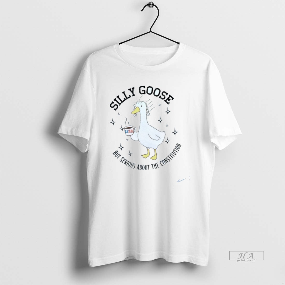 Trendy Silly Goose But Serious About The Constitution Usa Mens White Tee Unisex , , , Long Sleeve Tee