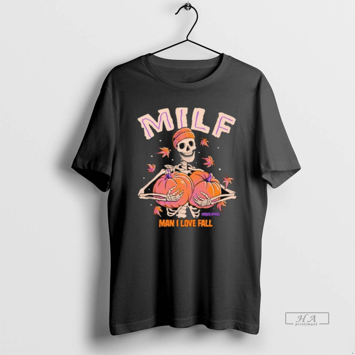 Trendy Skeleton Man I Love Fall Milf Unisex , , , Long Sleeve Tee