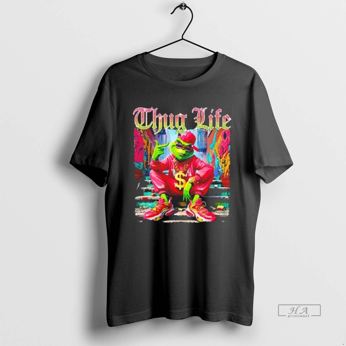 Trendy Thug Life Green Monster Grinch Blackshirt Unisex , , , Long Sleeve Tee
