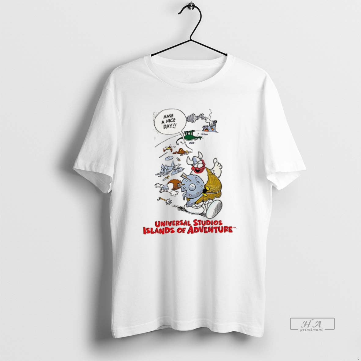 Trendy Universal Studios Islands Of Adventure Viking Have A Nice Day Vintage Cartoon Unisex , , , Long Sleeve Tee
