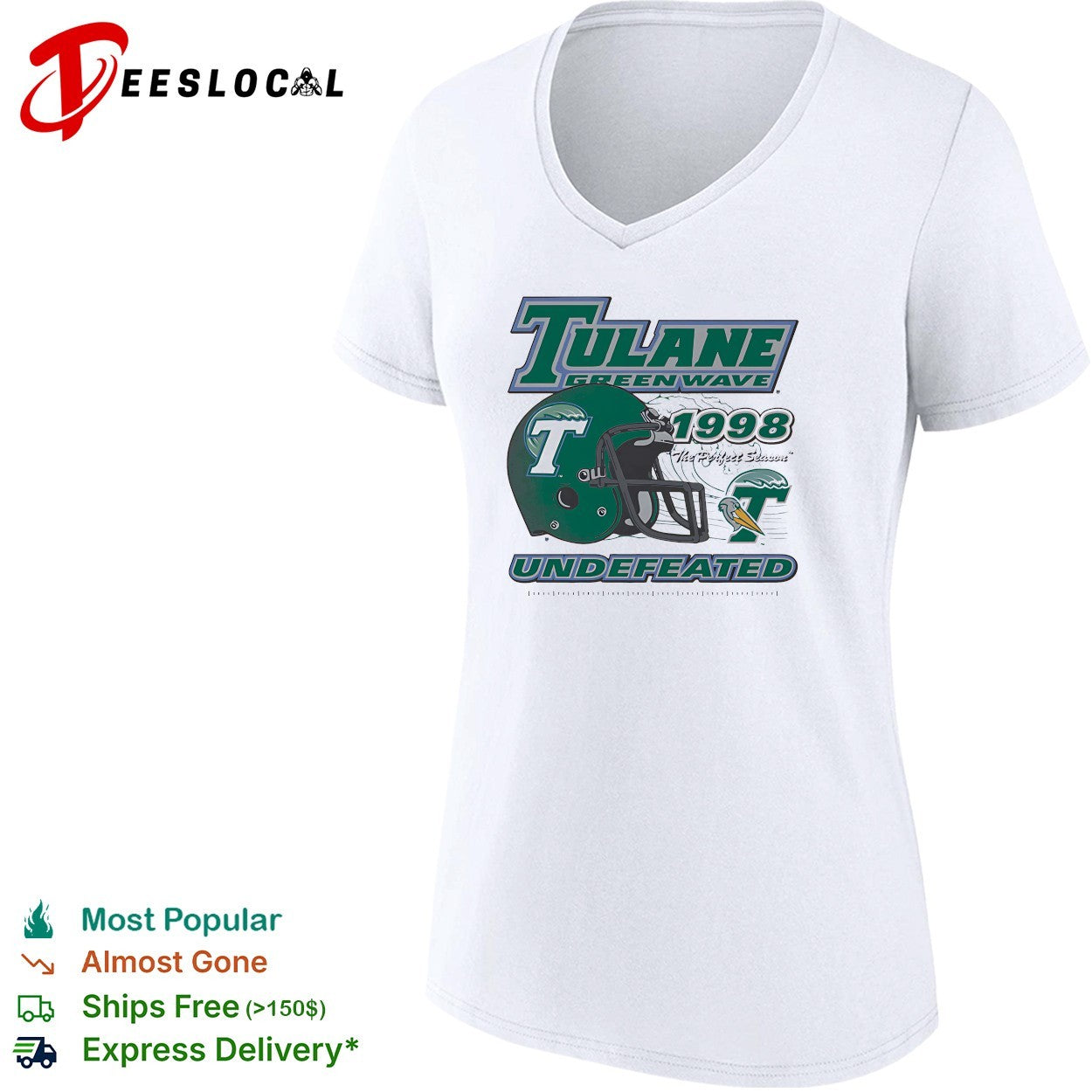 Tulane Green Wave 1998 undefeated perfect season helmet pelican mascot shirt