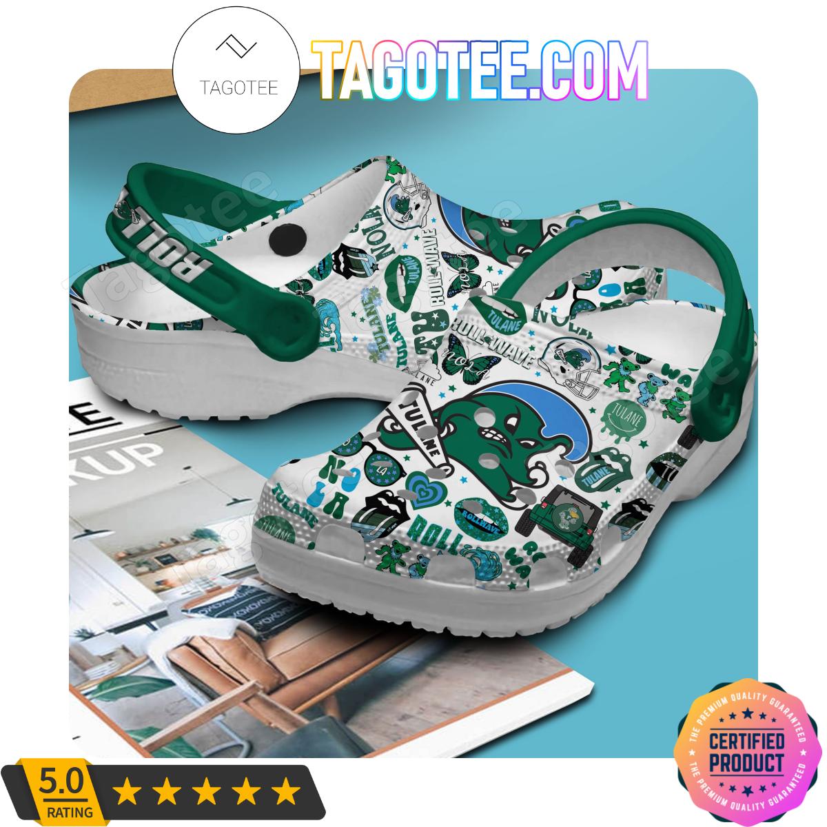 Tulane Green Wave Roll Wave Football Crocs Clogs