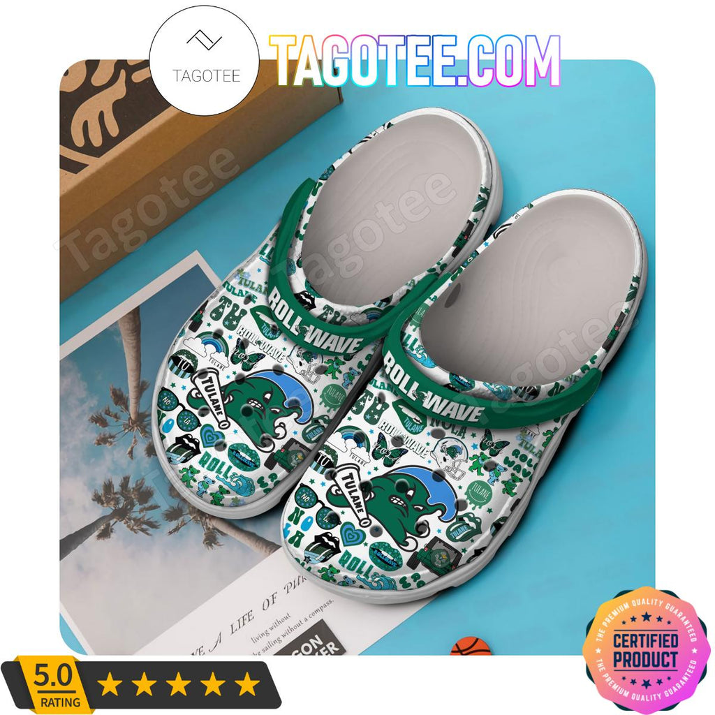 Tulane Green Wave Roll Wave Football Crocs Clogs