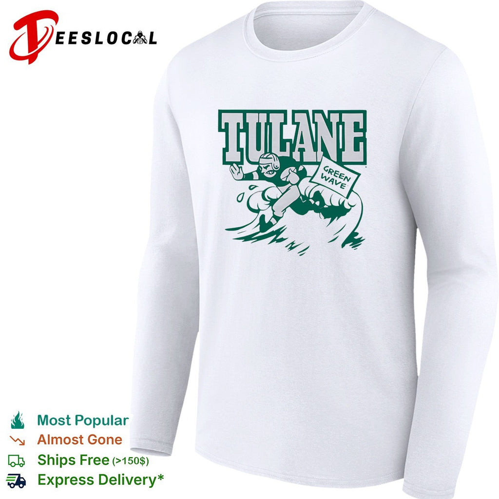 Tulane Green Wave football player running with ball helmet action shirt