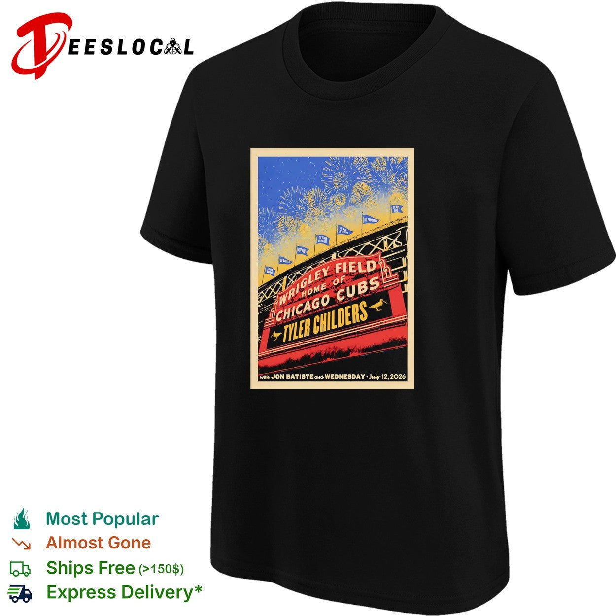 Tyler Childers Wrigley Field Chicago Cubs fireworks concert poster 2026 shirt