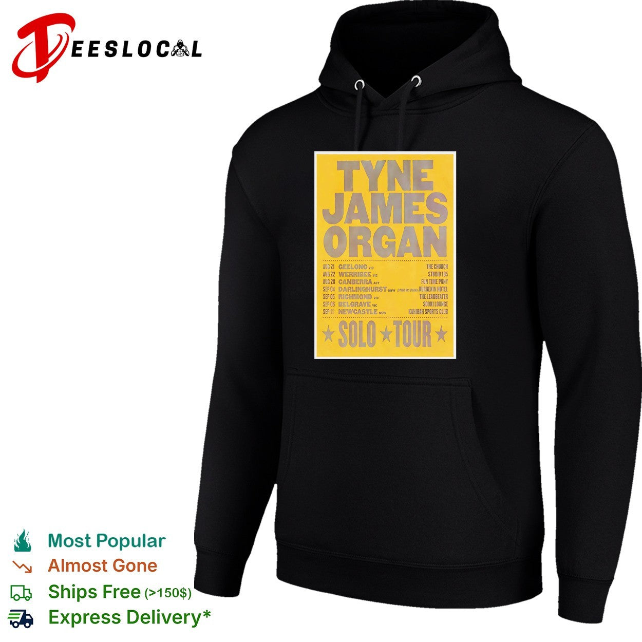 Tyne James Organ solo tour 2026 poster with Australia city dates listed shirt