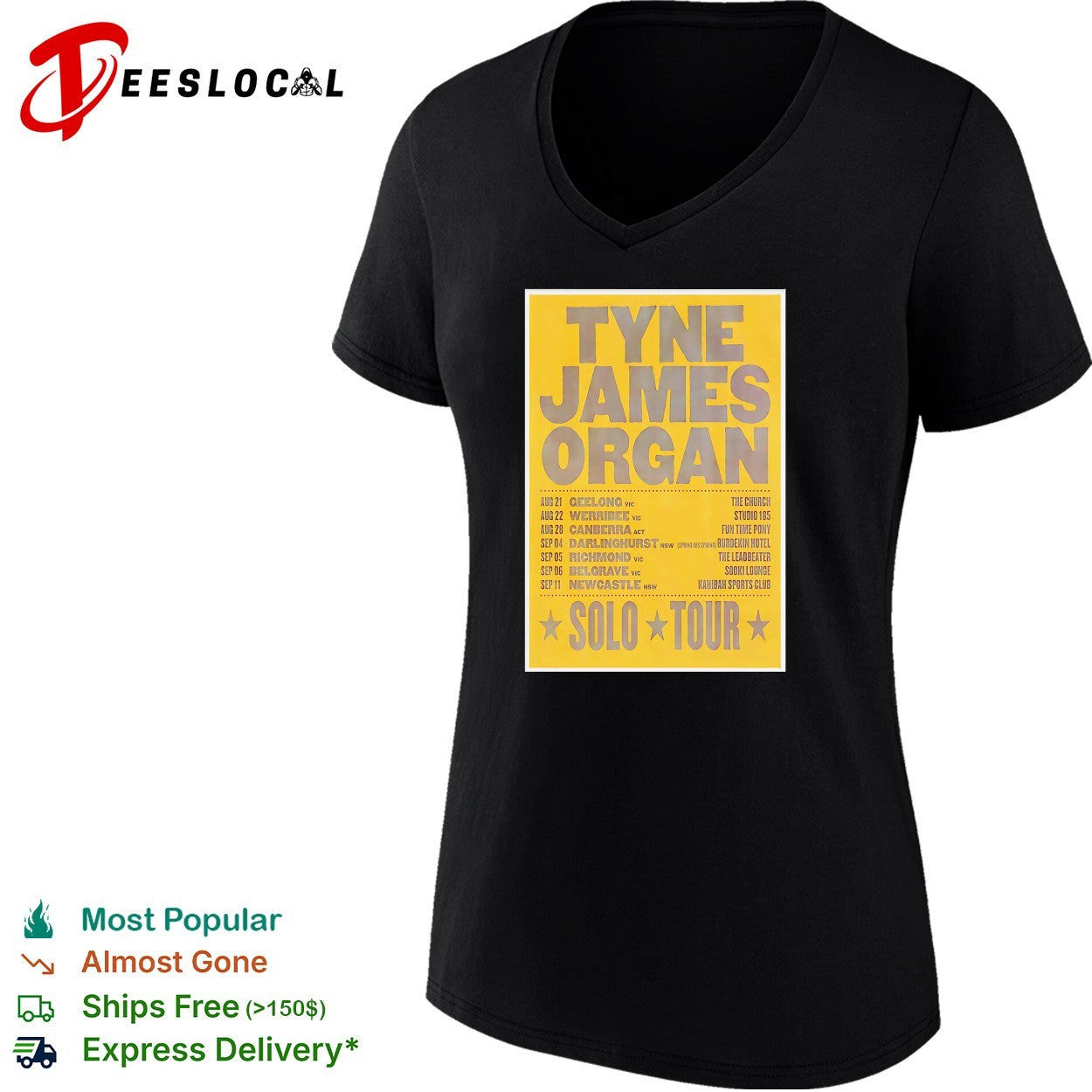 Tyne James Organ solo tour 2026 poster with Australia city dates listed shirt