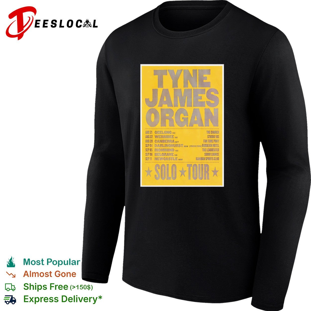 Tyne James Organ solo tour 2026 poster with Australia city dates listed shirt