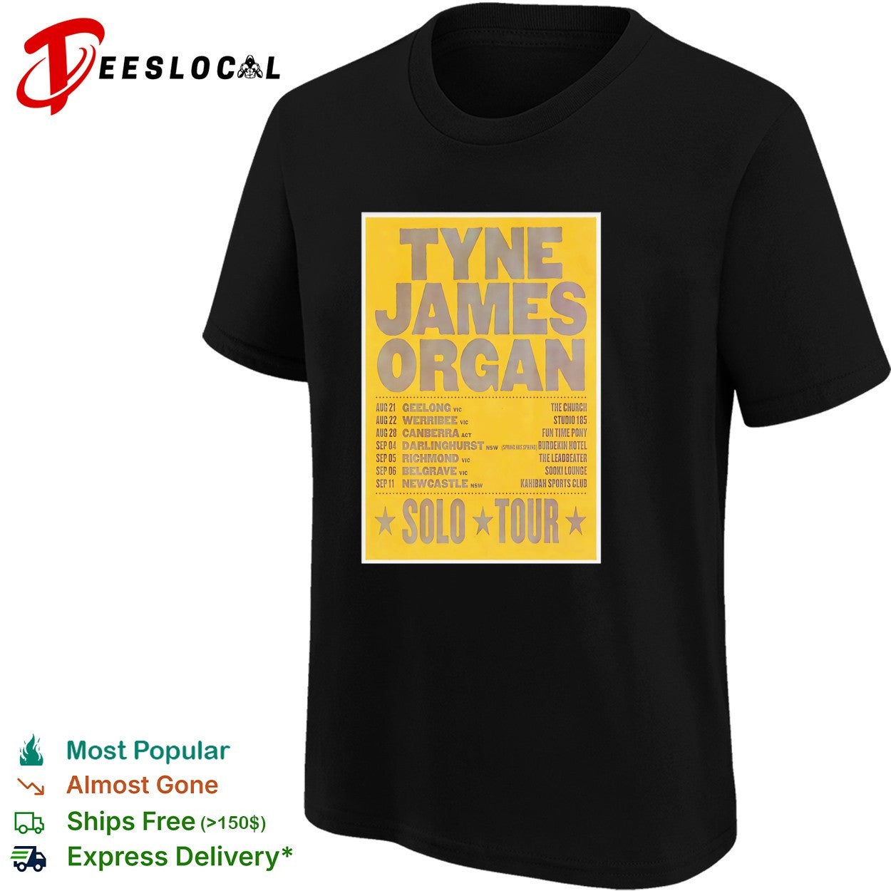 Tyne James Organ solo tour 2026 poster with Australia city dates listed shirt