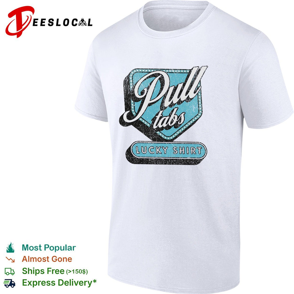 Vintage pull tabs lucky shirt badge emblem with distressed retro lettering shirt