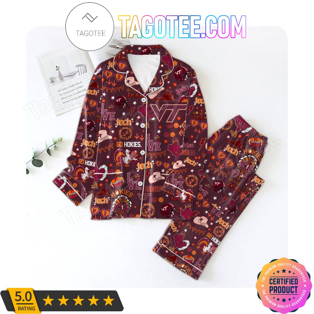 Virginia Tech Hokies Pattern Pajama Sets Sleepwear