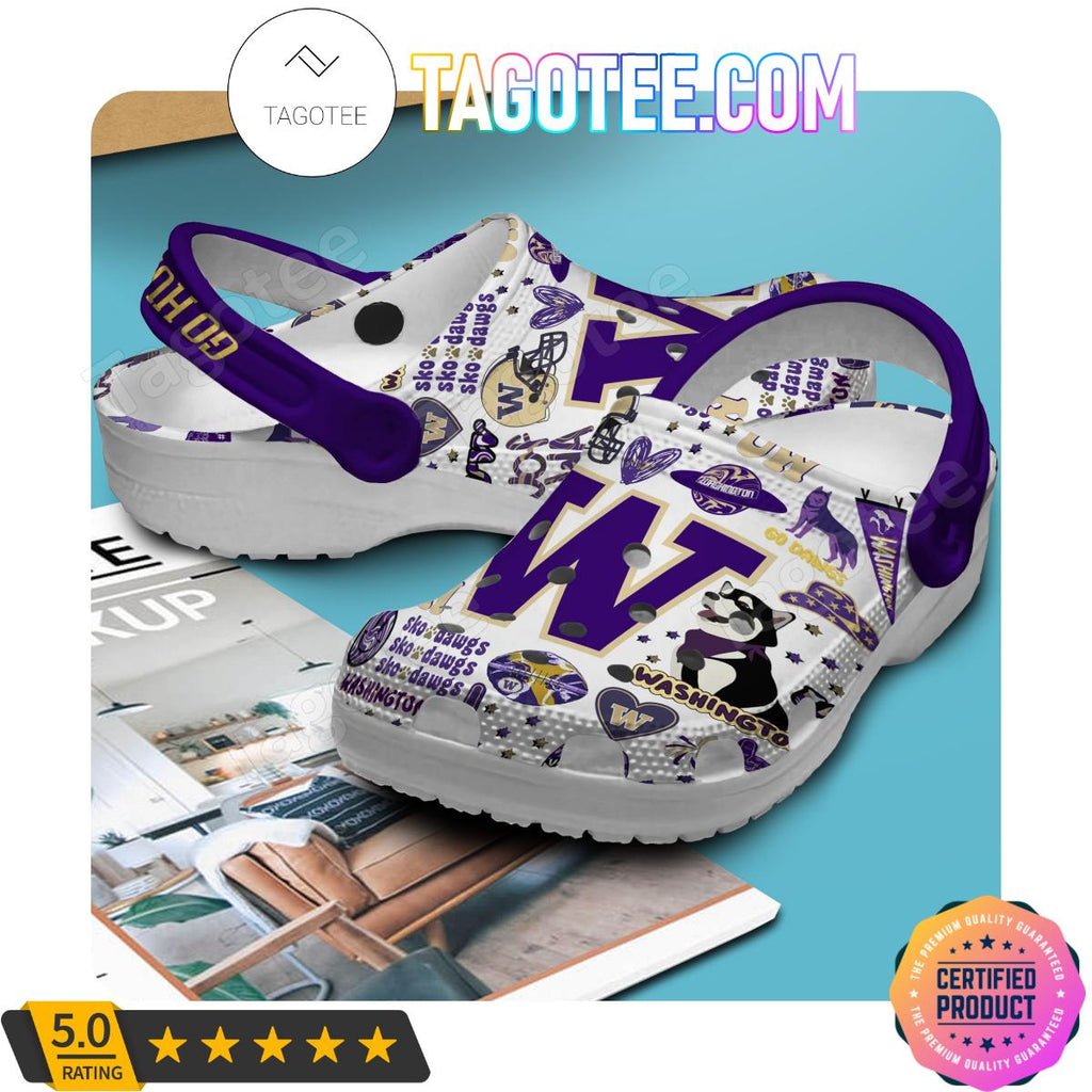 Washington Huskies Go Huskies Football Crocs Clogs