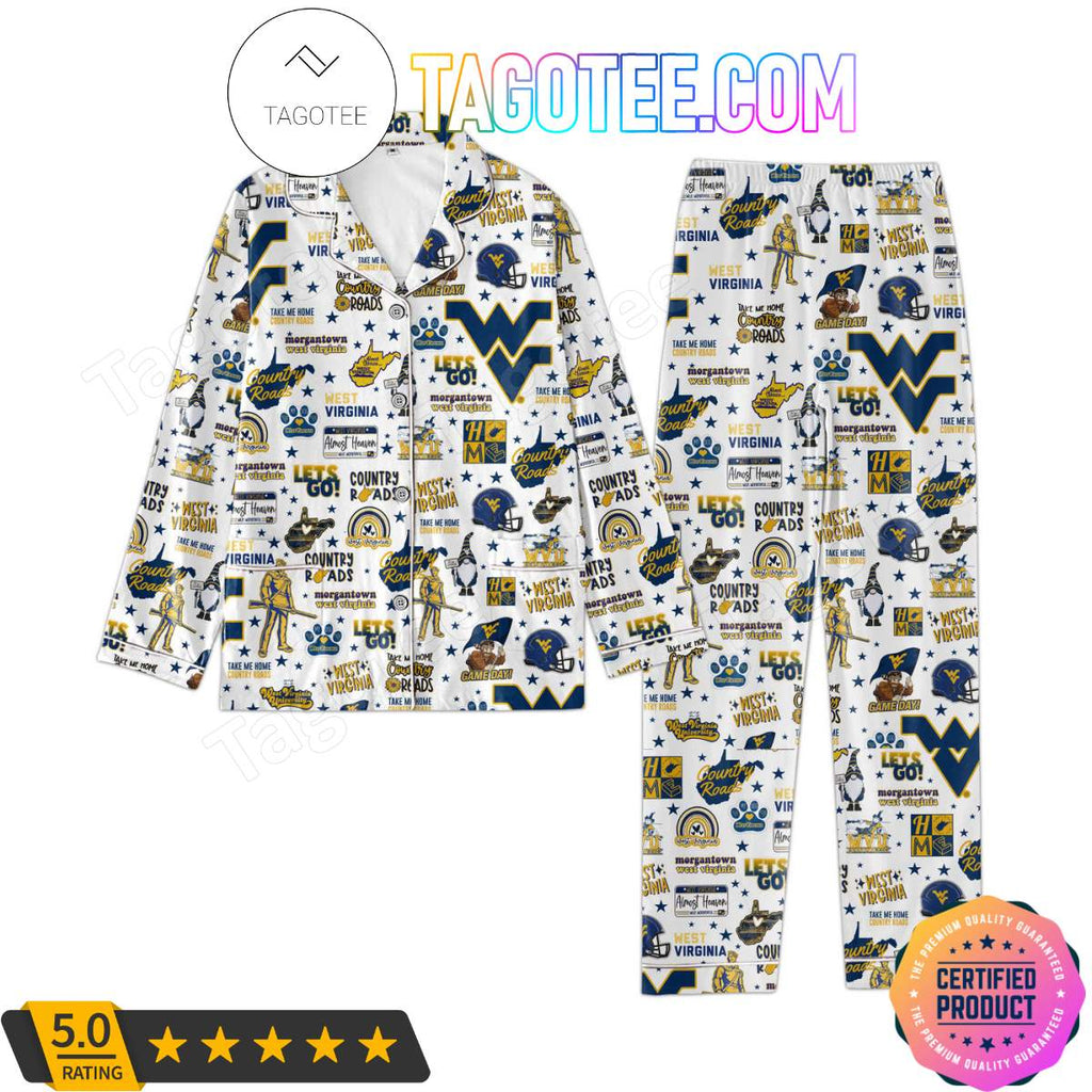 West Virginia Mountaineers Love Pattern Sleepwear Pajama Pjs Set